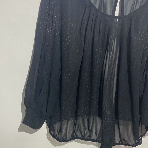 ASOS Women's Black Swiss Dot Chiffon Crew Neck Tie Front Blouse Size 16 - Picture 2 of 6